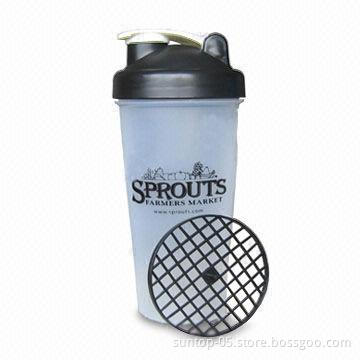 Shaker Bottle with Capacity of 600mL/20oz and Strainer Mixer Inside